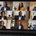 Digital commerce conference streamed on a laptop with online participants