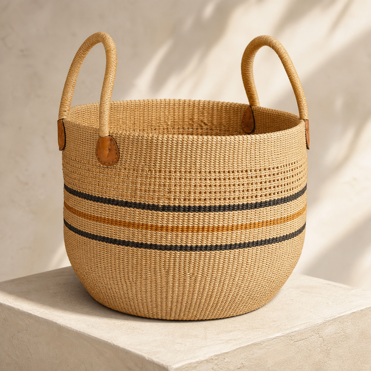 Natural handwoven Kiondo storage basket with handles