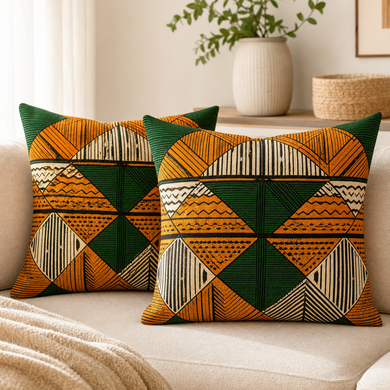 Pair of colourful Kitenge cushion covers
