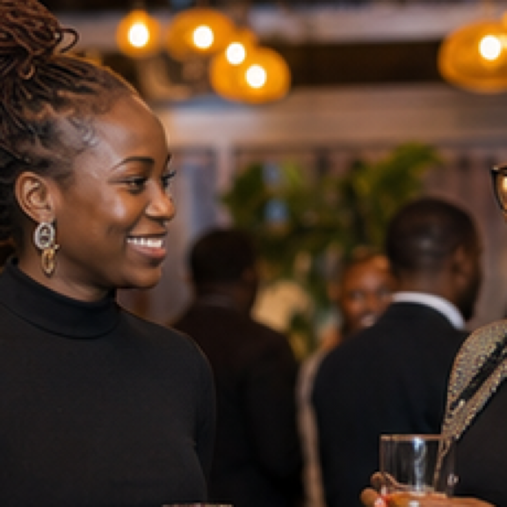 Creative professionals networking at an evening meetup in Nairobi