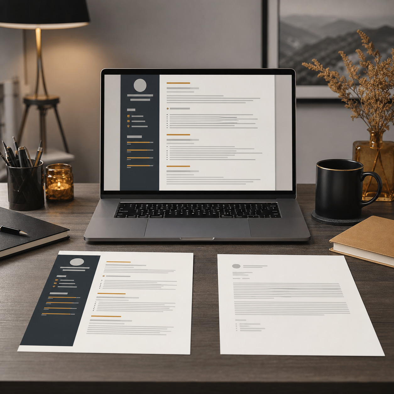 Professional CV and cover letter layouts on a laptop and paper