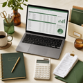 Small Business Bookkeeping Toolkit on laptop with calculator