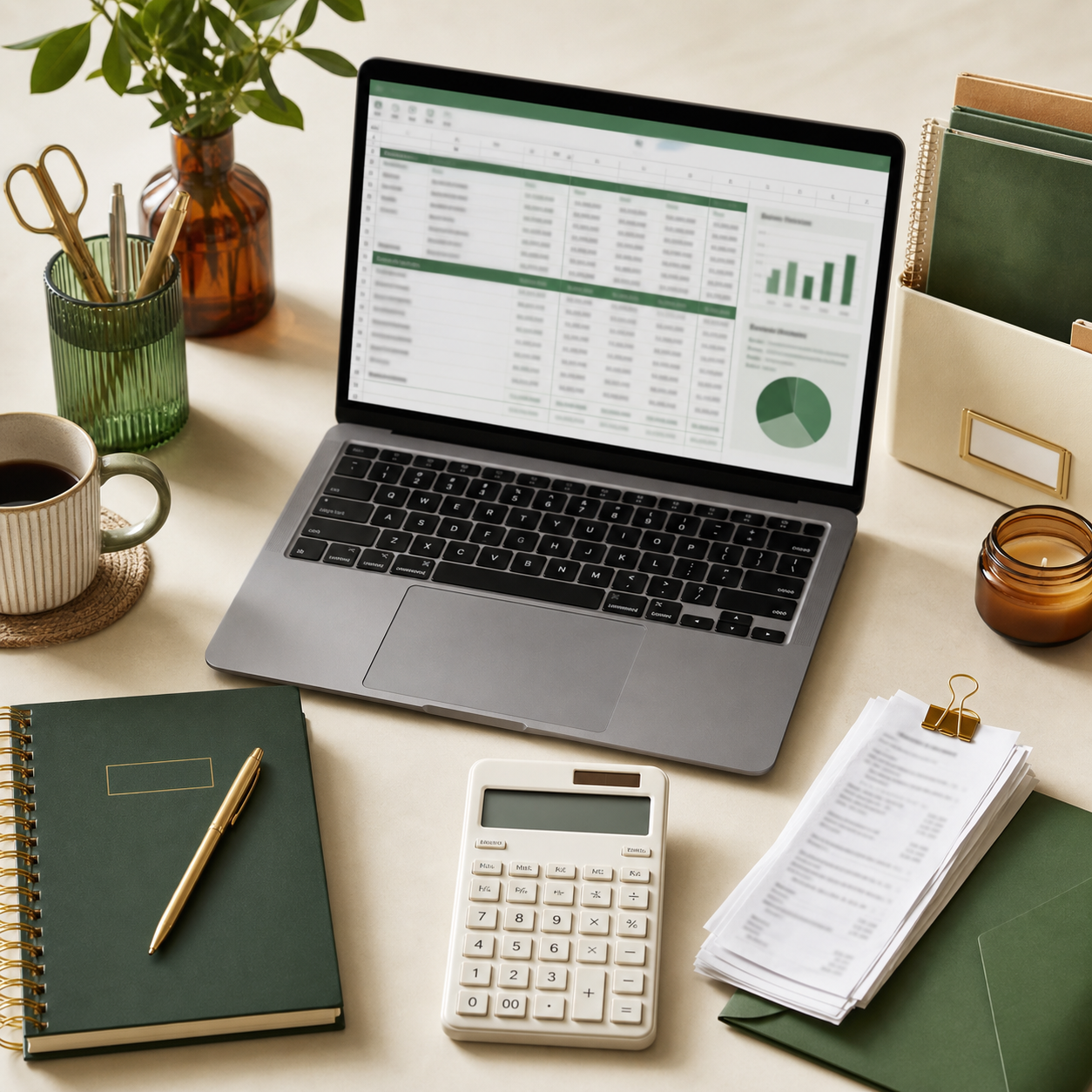 Small Business Bookkeeping Toolkit on laptop with calculator